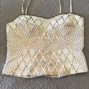 Free People Cream and Gold Brocade Bustier Camisole